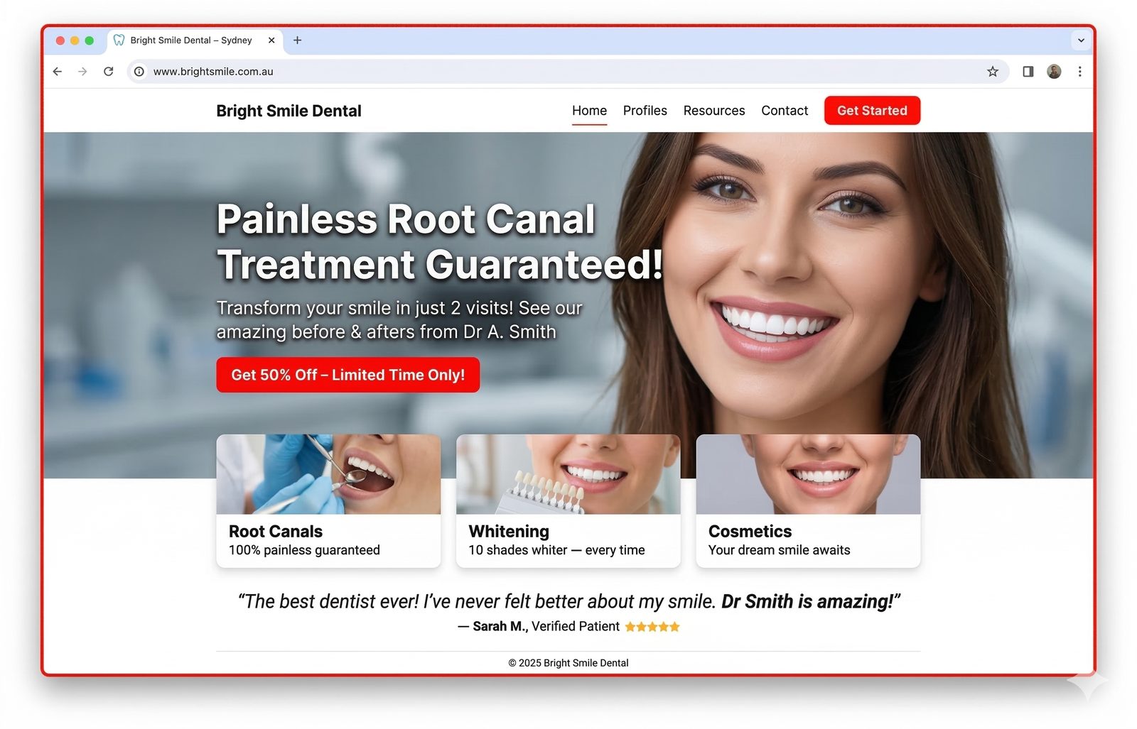 Figure 01: Non-Compliant Dental Practice Website