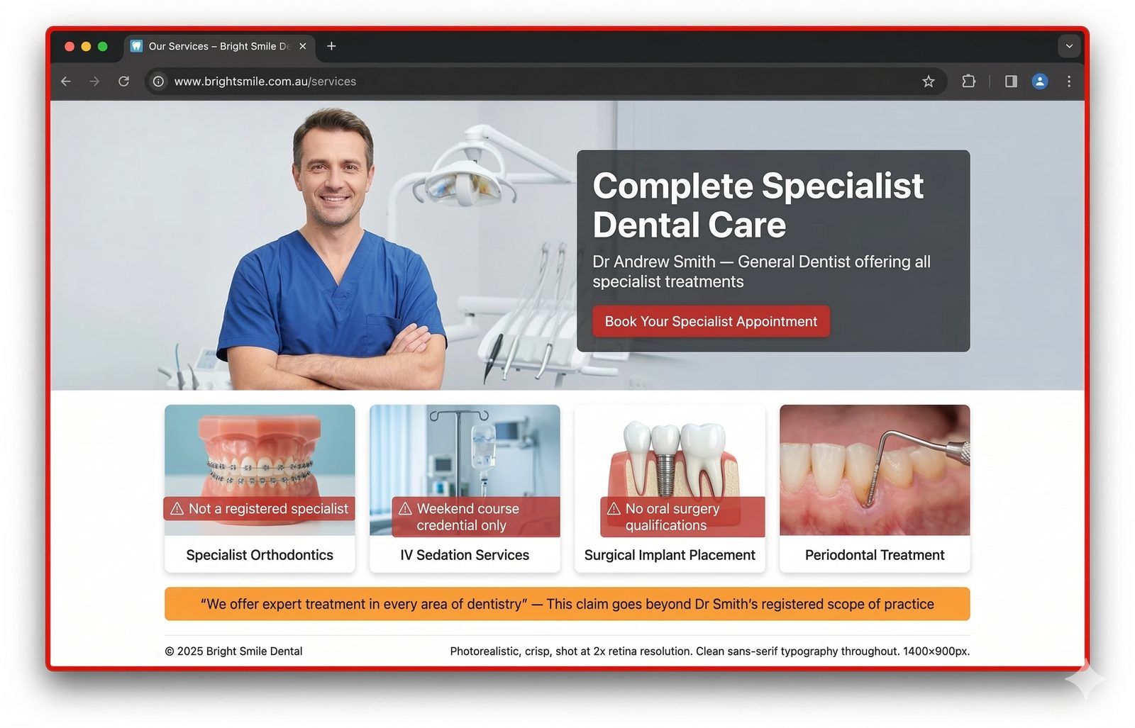 Figure 05: Non-Compliant Website: Scope of Practice Violations