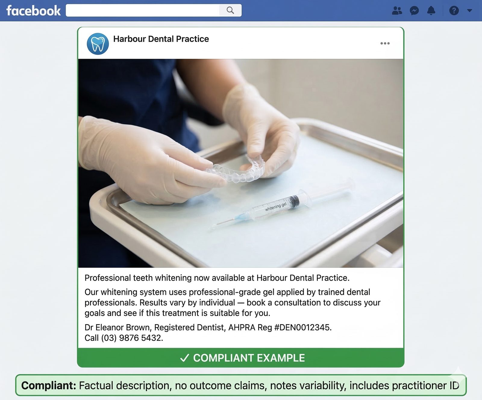 Figure 06d: Compliant Facebook Post: Professional Whitening