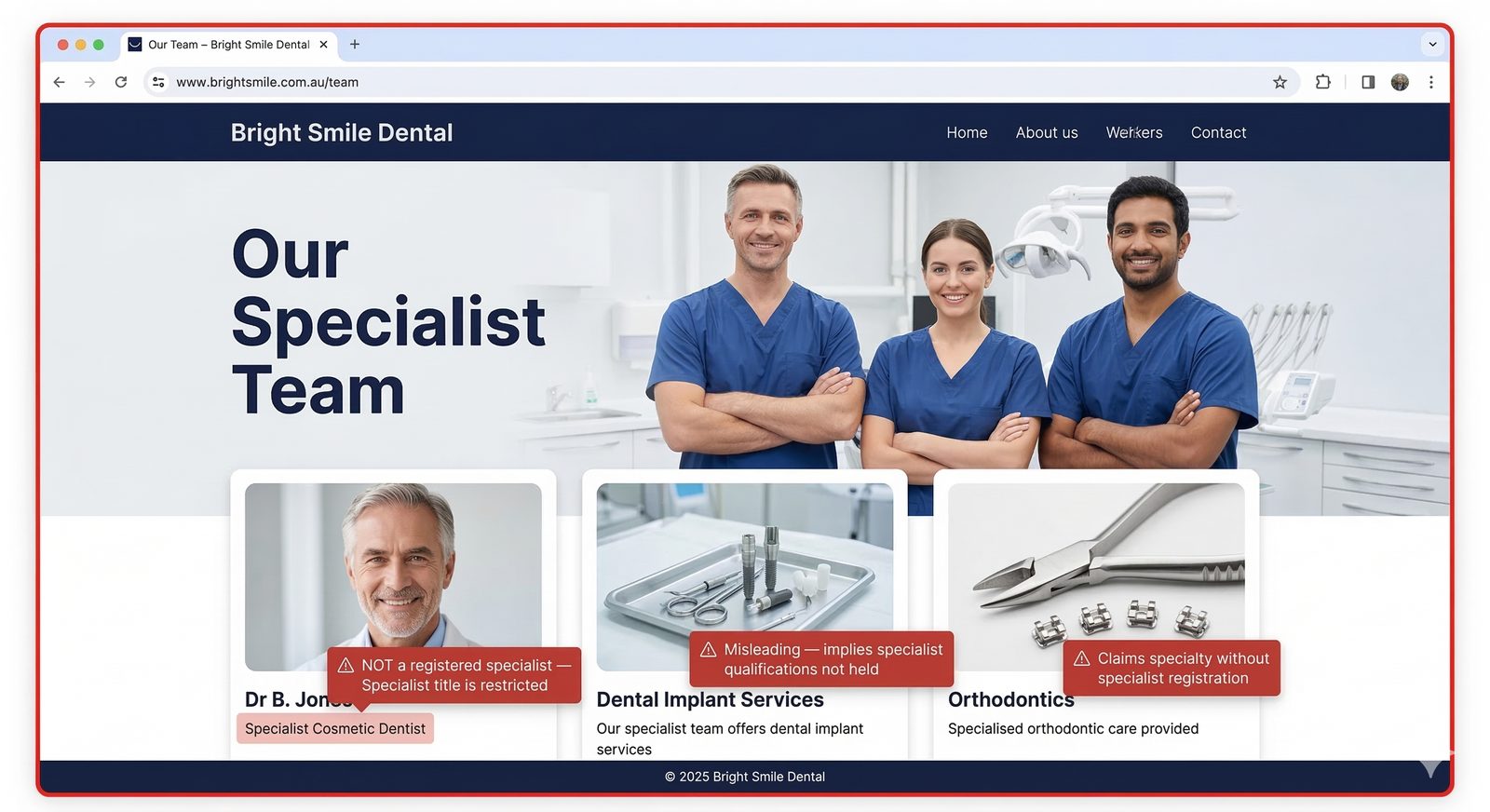 Figure 10: Non-Compliant Website: Specialist Title Violations