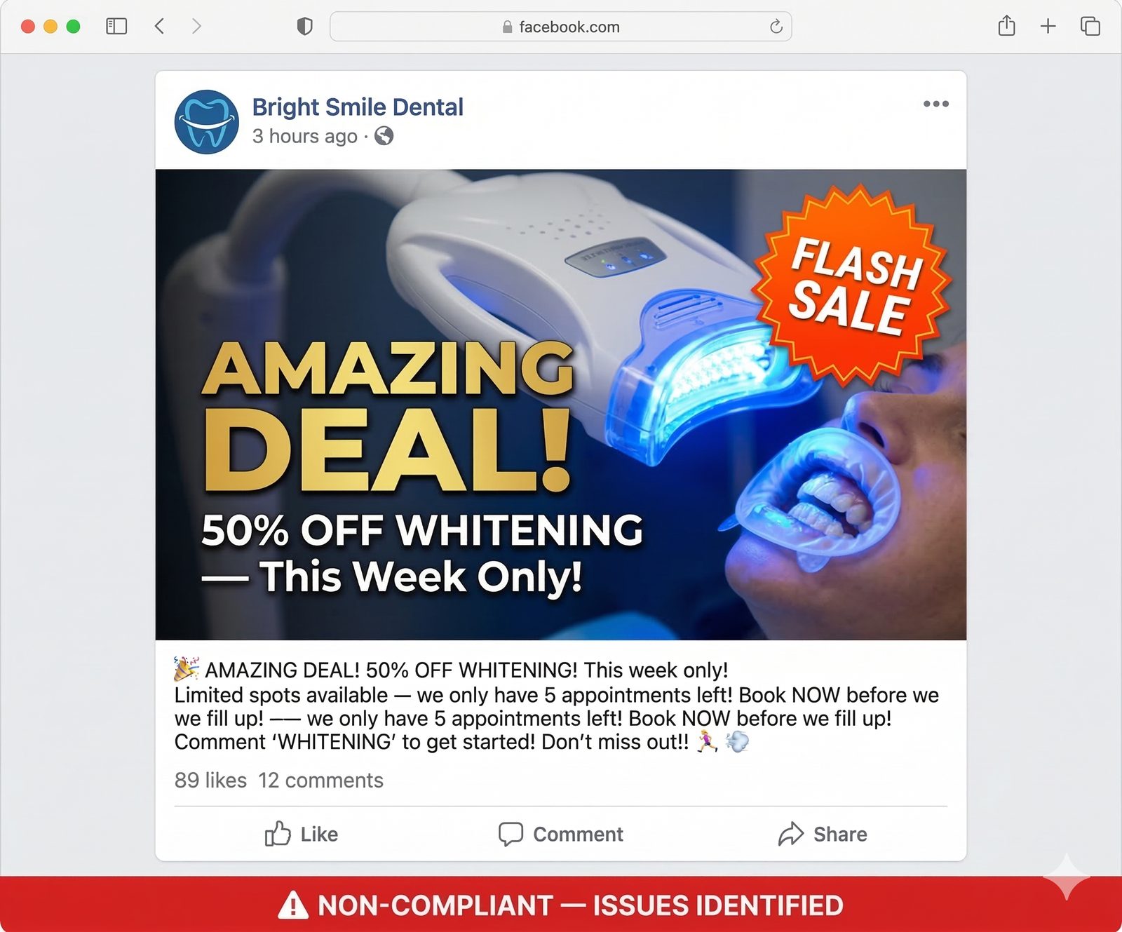 Figure 12: Non-Compliant Facebook Post: Flash Sale Promotion