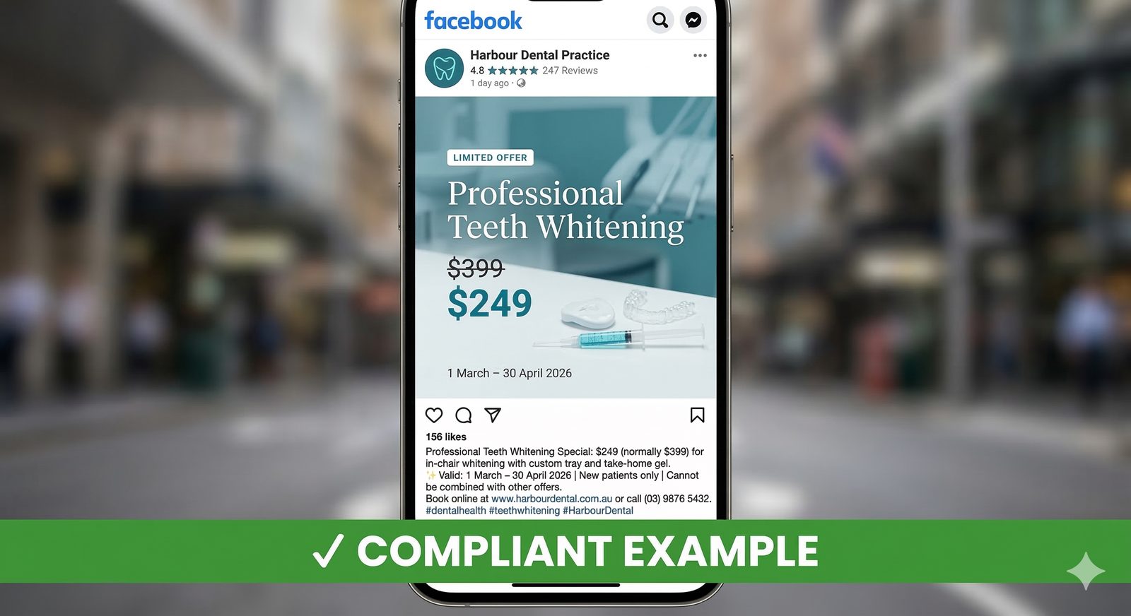 Figure 13: Compliant Facebook Post: Professional Whitening Promotion