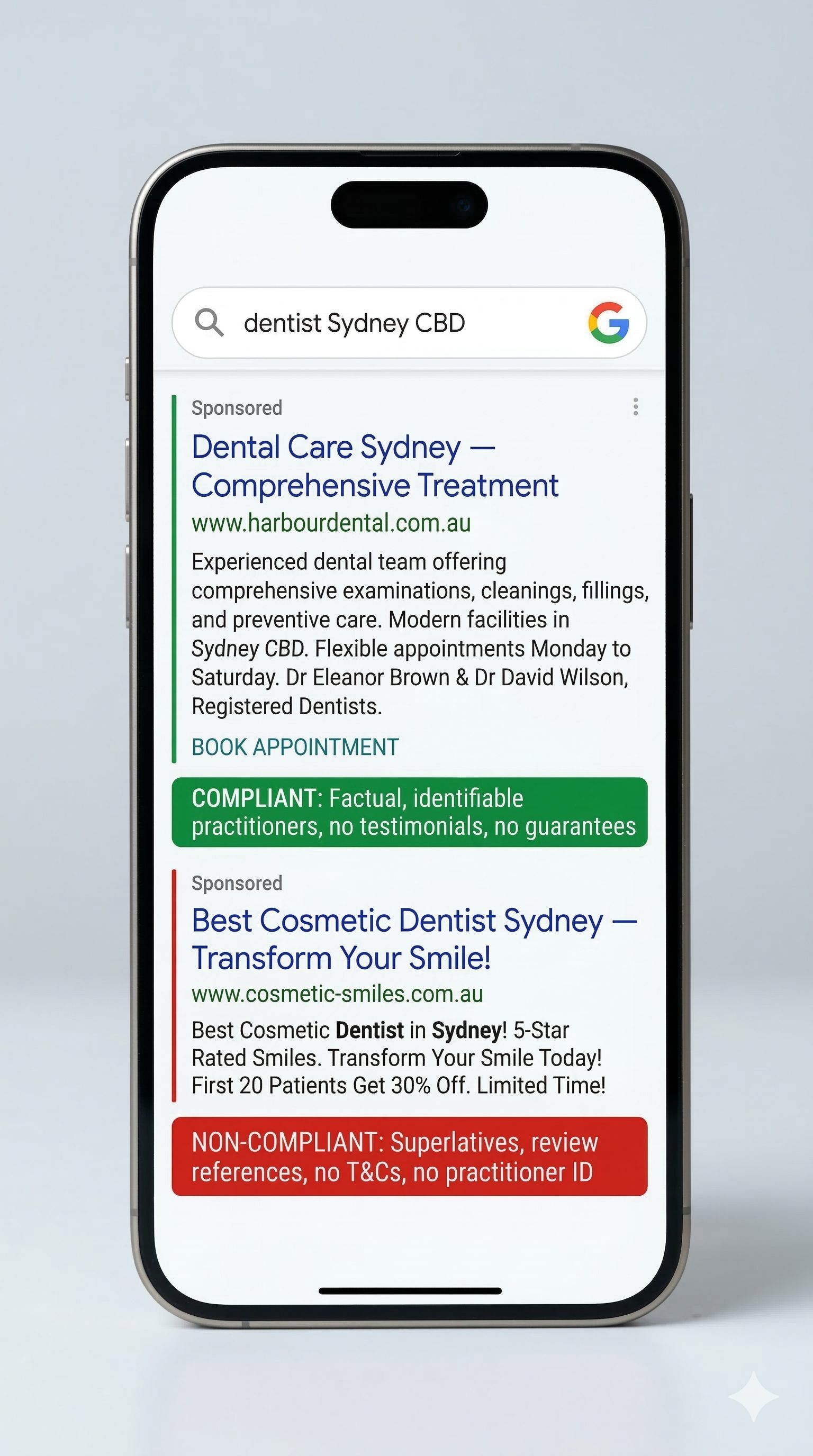 Figure 19: Google Search Results: Compliant vs Non-Compliant Ads